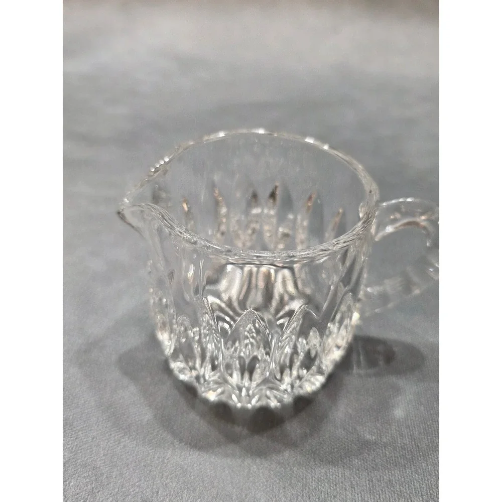 Vintage Clear Pressed Glass Individual Creamer Pitcher Sunburst Base‎ 2.5 Inch